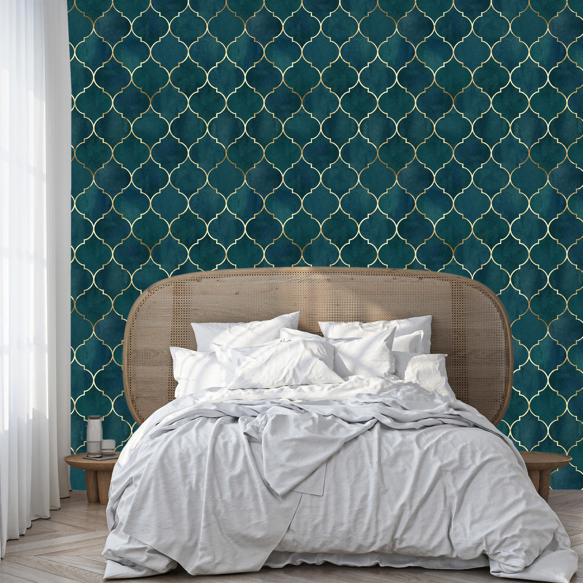 VLIESTAPETE Marokkanische Ornamente – Petrol, Goldfarben – 50x1000 cm - Goldfarben/Petrol, Papier (50/1000cm) - Muralo