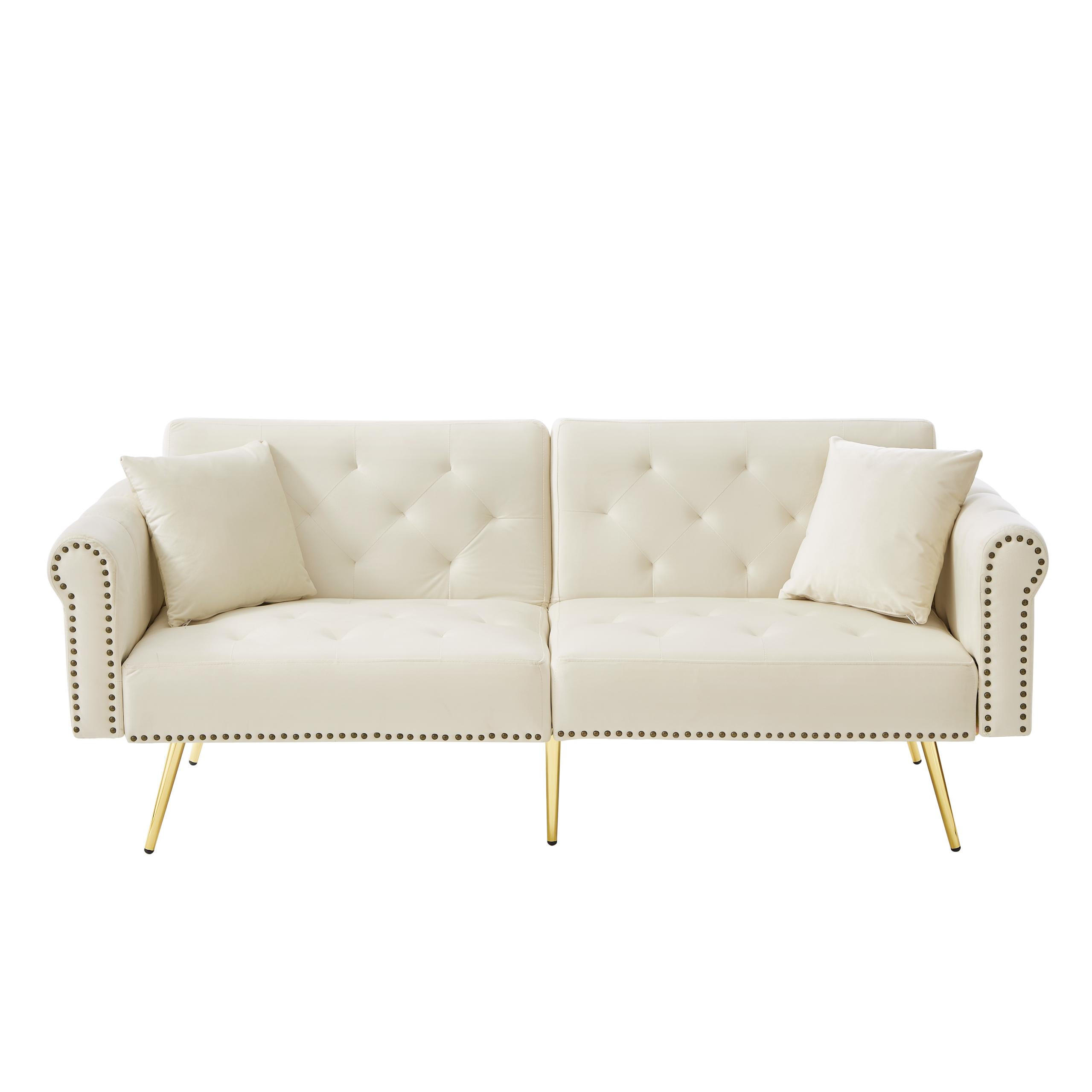 SCHLAFSOFA 2-Sitzer mit verstellbarer Rückenlehne Samt Beige 147/85/41 cm - Beige, Kunststoff (173/70/75cm) - OKWISH