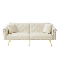 SCHLAFSOFA 2-Sitzer mit verstellbarer Rückenlehne Samt Beige 147/85/41 cm - Beige, Kunststoff (173/70/75cm) - OKWISH