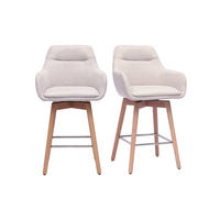 SKANDINAVISCHE Barhocker 360° drehbar in Textur-Beige Samteffekt Stoff und helles Holz H65 cm (2er Set) ALESS - Beige, Textil (54/94/53cm) - Miliboo