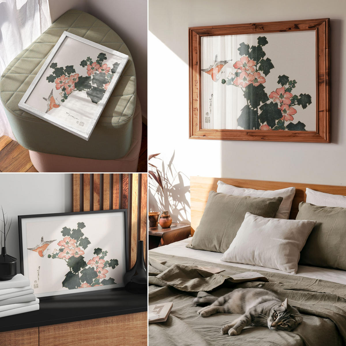 POSTER - 59x42 cm (A2) - Hokusai - Rote Rosen - Beige, Textil (59.4/42/0.1cm) - TULUP