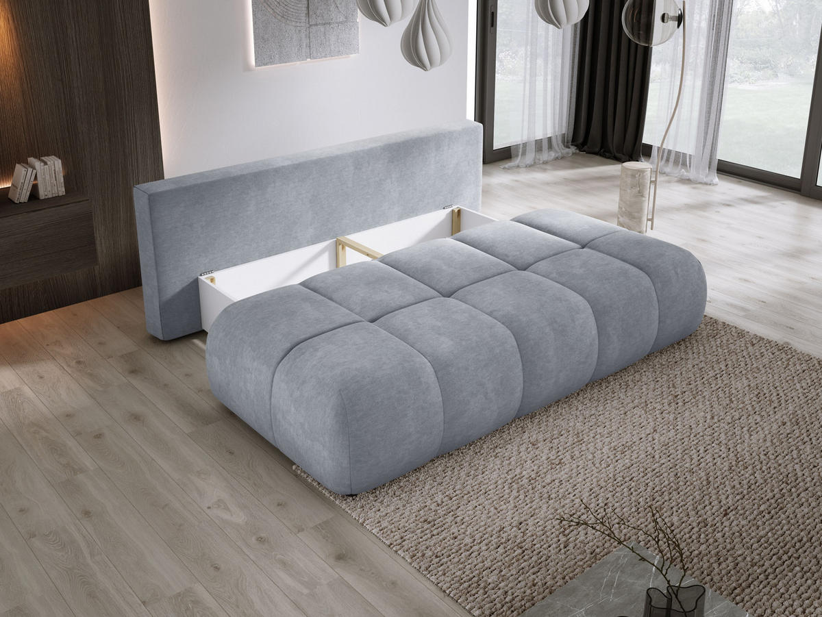 SOFA COCO MINI SCHLAFSOFA mit Bettfunktion, CLOUD Stoffbezug, 2-Sitzer, freistehend, Größe: 205x105x97 cm, Hellgrau - Grau, Holz/Textil (205/97/105cm) - DomoHome