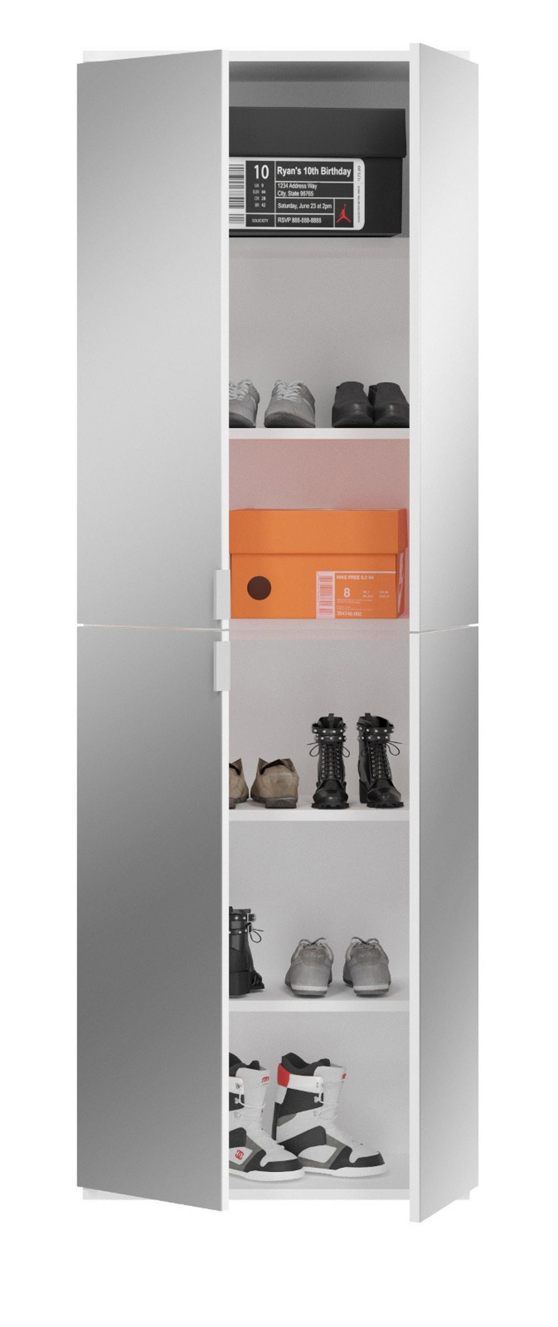 GARDEROBENSCHRANK weiß 61 cm 4-türig, Schuhschrank mit Spiegeltüren, Garderobenmöbel - Silberfarben/Weiß, Holzwerkstoff/Kunststoff (61/193/34cm) - Inn.Furn