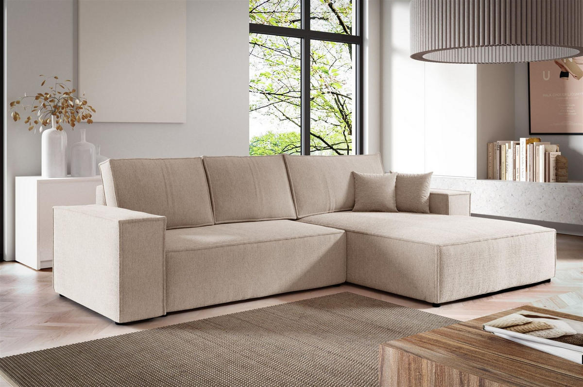 ECKSOFA Levio - Creme, Holzwerkstoff/Textil (294/185cm) - Fun Möbel