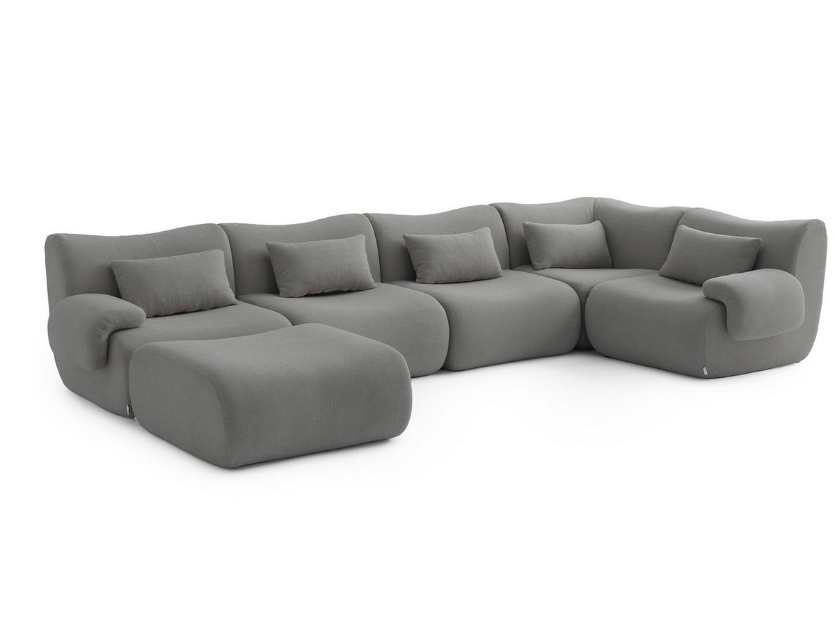 WOHNLANDSCHAFT Bouclé-Stoff Wolkengrau - Grau, Textil (356/73/190cm) - MILYsofa