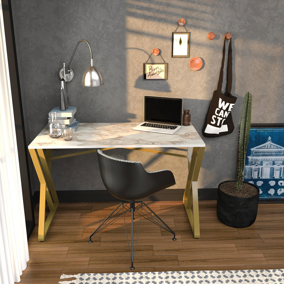 COMPUTERTISCH Gyza Weiss Marmor Gold - Goldfarben/Weiß, Holzwerkstoff (120/60/75cm) - Decorotika