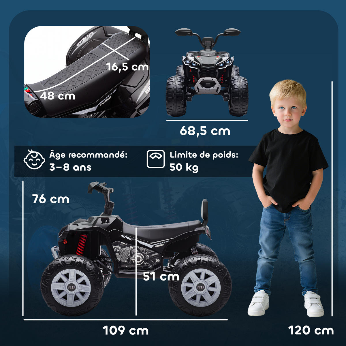 ELEKTRO-QUAD DE-13084 2-Sitzer Schwarz - Schwarz, Kunststoff (109/68.5/76cm) - ComfortXL