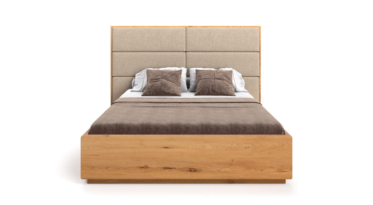 MASSIVHOLZBETT Dome aus Eiche mit Bettkasten 180x220 cm, Storm 06 (Beige) - Eichefarben/Braun, Holz (180/220cm) - Danzz
