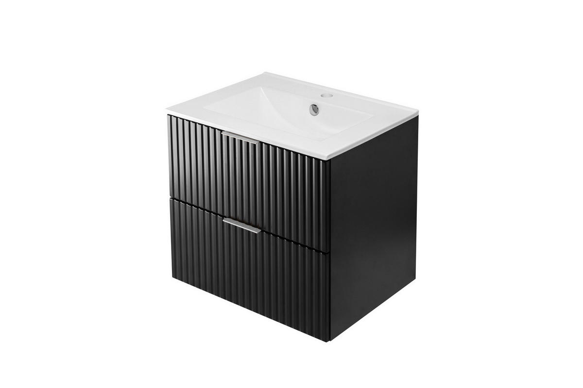 WASCHBECKUNTERSCHRANK, Schwarz, 60 x 57 x 46 cm, silberner Griff, ohne Arbeitsplatte - Silberfarben/Schwarz, Holzwerkstoff (60/57/46cm) - 3XE LIVING