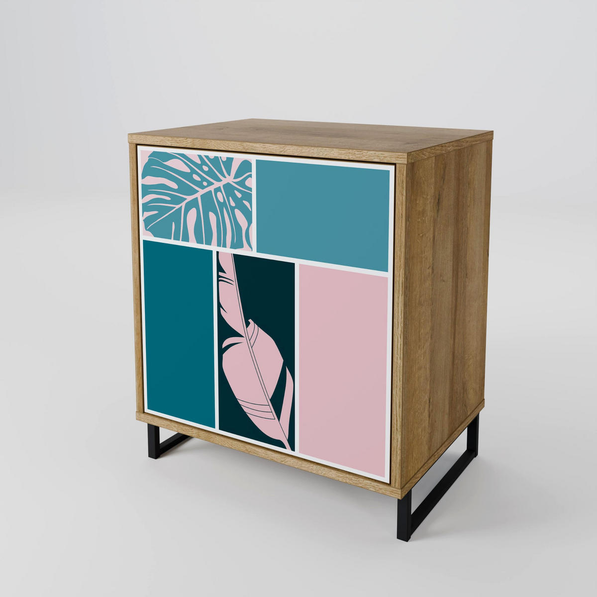 SIDEBOARD COMBINATION OF SHAPES, Eichefarben, 57,5x42x72,5 cm, Schwarze Metallfüße - Eichefarben/Multicolor, Holzwerkstoff/Metall (57.5/72.5/42cm) - SpaceRebels