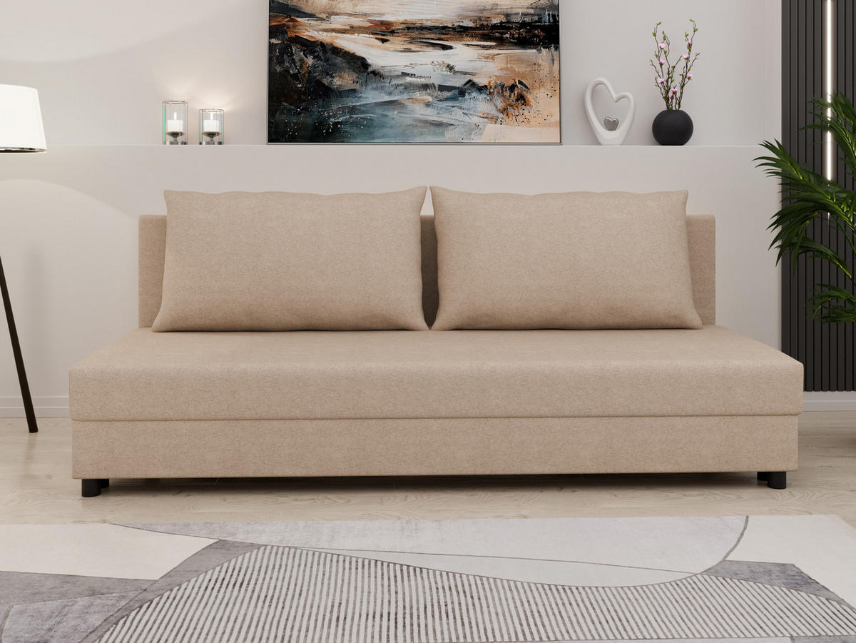SCHLAFSOFA Facile mit Bettkasten – Moderne 2-in-1 Couch mit Stauraum, beige - Beige, Holz (194/48/71cm) - Panda Möbel