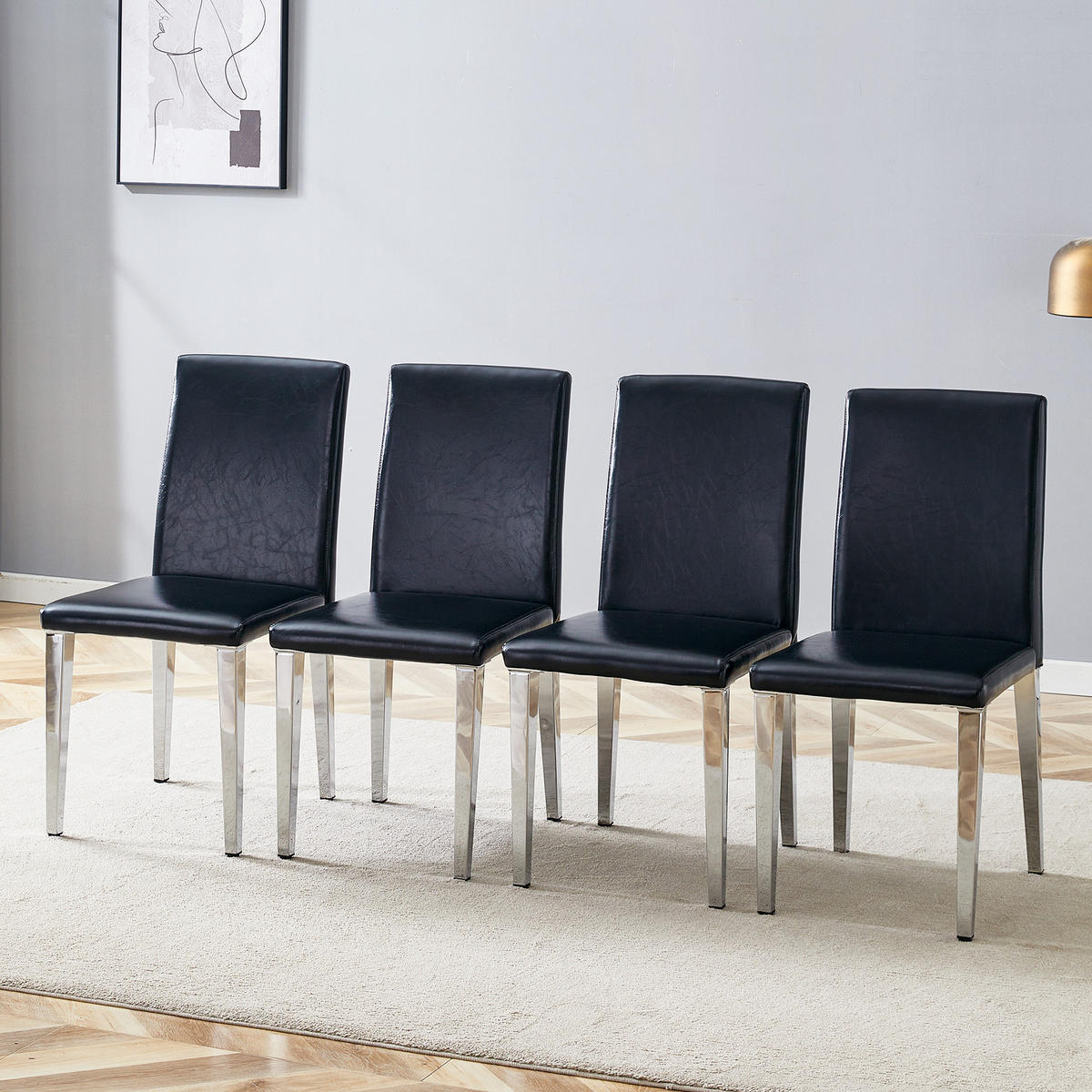 STUHL-SET DE-36600 4 Stück mit PU-Bezug und Metallbeinen Schwarz - Schwarz, Metall (47/90/41cm) - ComfortXL