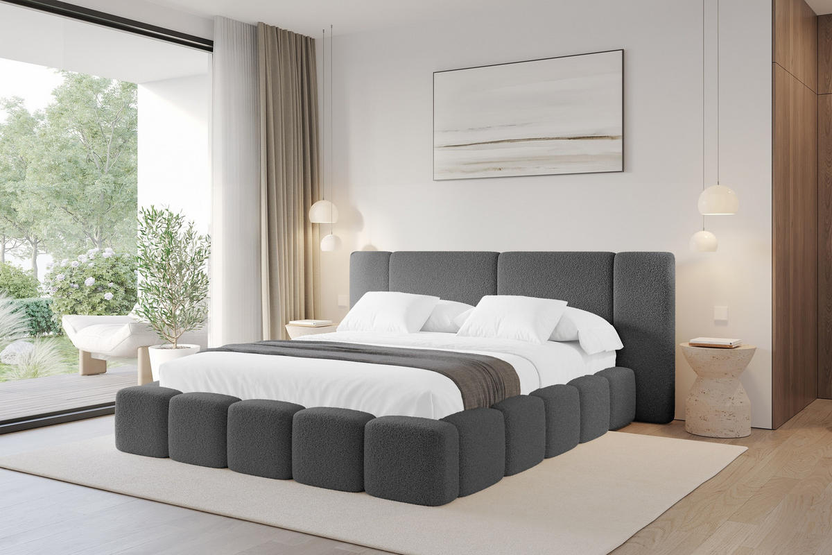 POLSTERBETT mit Bettkasten und Lattenrost, Bett mit Matratze H3/H4 - NILO 140x200 Grau - Greige, Holzwerkstoff/Textil (140/200cm) - ALTDECOR