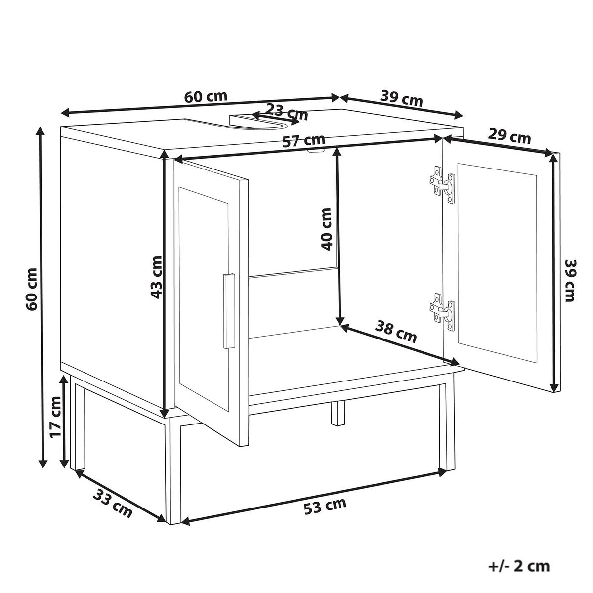 WASCHBECKENUNTERSCHRANK Heller Holzfarbton Rosell - Hellbraun, Holzwerkstoff (60/60/40cm) - Beliani