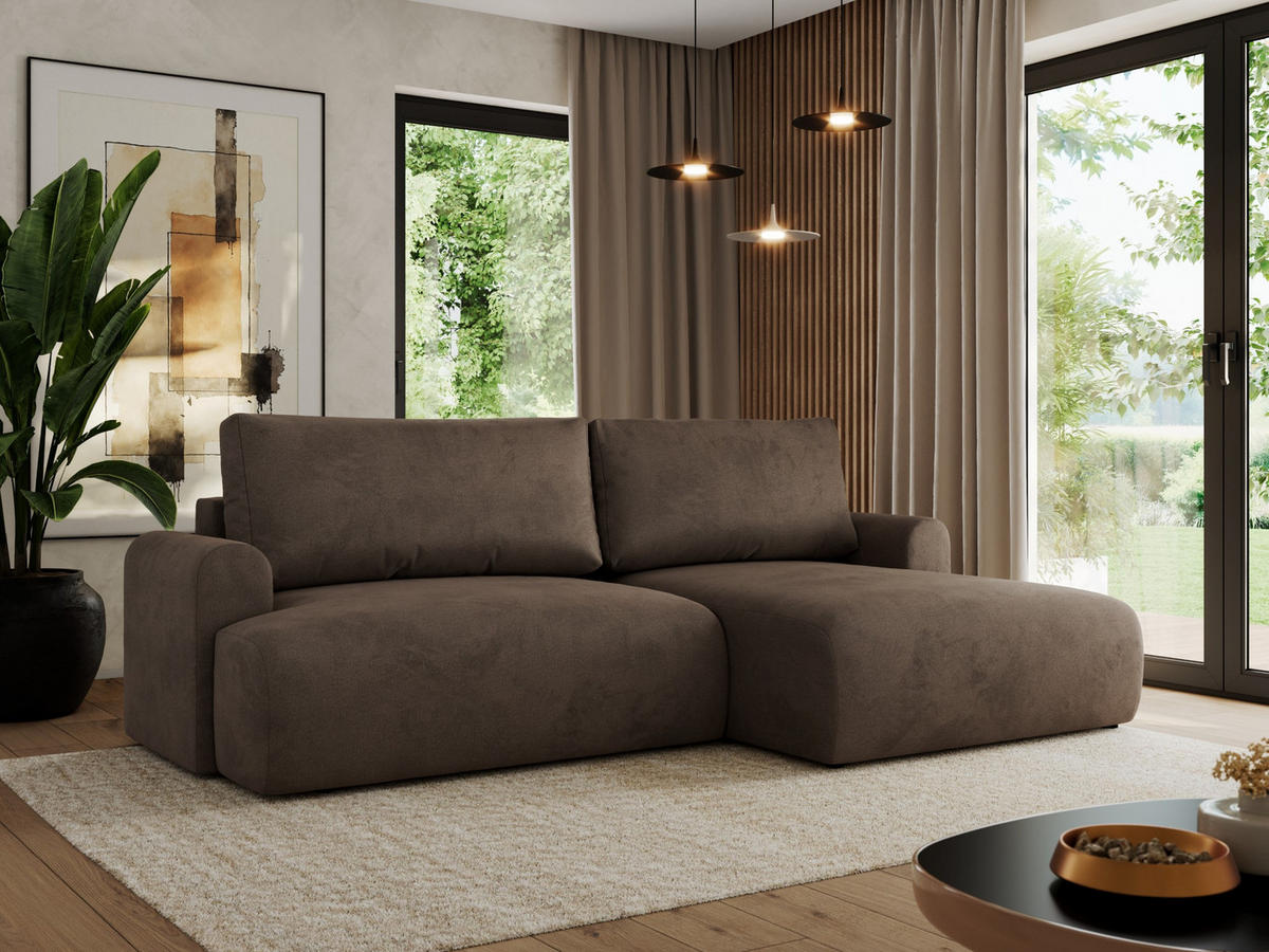 ECKSCHLAFSOFA TONO L Braun Velvet - rechts - Schwarz/Braun, Kunststoff/Textil (150/260cm) - MKS