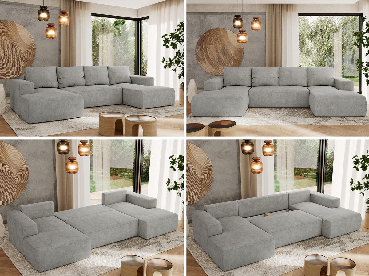 WOHNLANDSCHAFT TRENTINO U Hellgrau Struktur - Hellgrau, Textil (334/91/163cm) - MKS