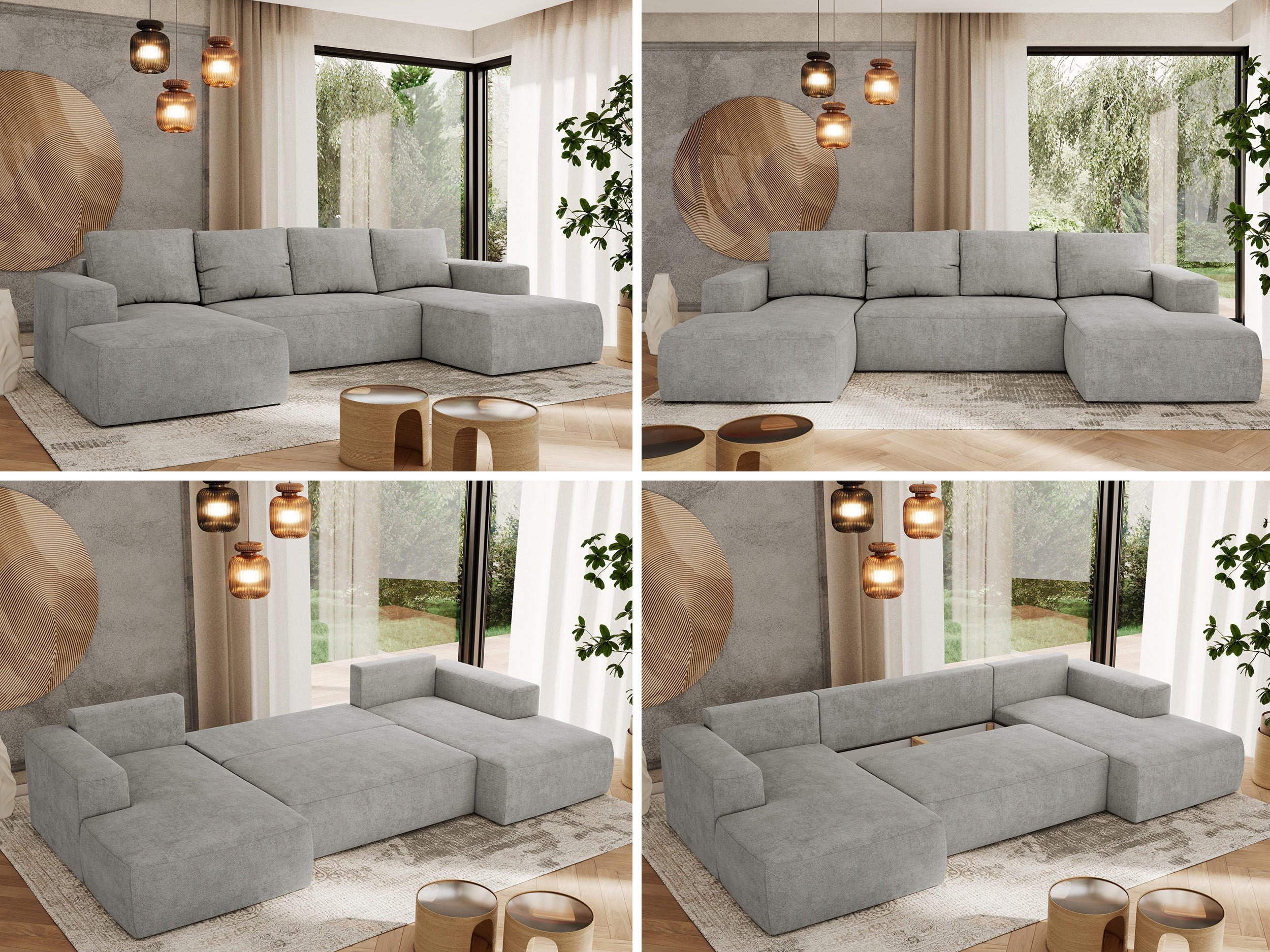 Thumbnail - MKS Wohnlandschaft, Hellgrau, Textil, 5-Sitzer, U-Form, 334x91x163 cm, Wohnzimmer, Sofas & Couches, Wohnlandschaften, Wo...
