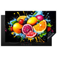 HERDABDECKPLATTE Obst - Graffiti - Bunt - Orange - Erdbeere - Abstrakt 83x51 cm - Orange, Kunststoff (83/0.2/51.5cm) - MuchoWow