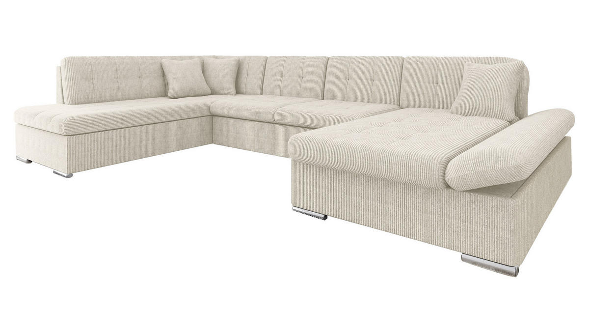 ECKSOFA Bergen Cord, Seite: Rechts - Beige/Silberfarben, Holz/Textil (345/76/205cm) - MIRJAN24