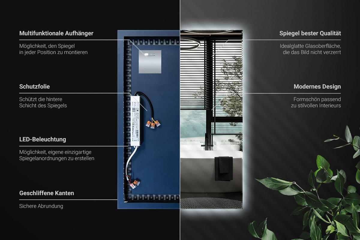 LED-SPIEGEL 100x70 cm Rechteckig Kaltweiß 6000K - Transparent, Glas (70/100/0.4cm) - Wallfluent