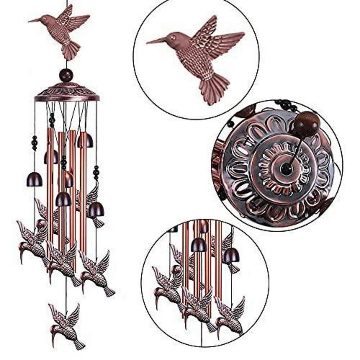 WINDSPIEL Vogel-Design Kupfer-Optik mit 4 Rohren - Bronzefarben, Metall (88.9/11.2/11.2cm)