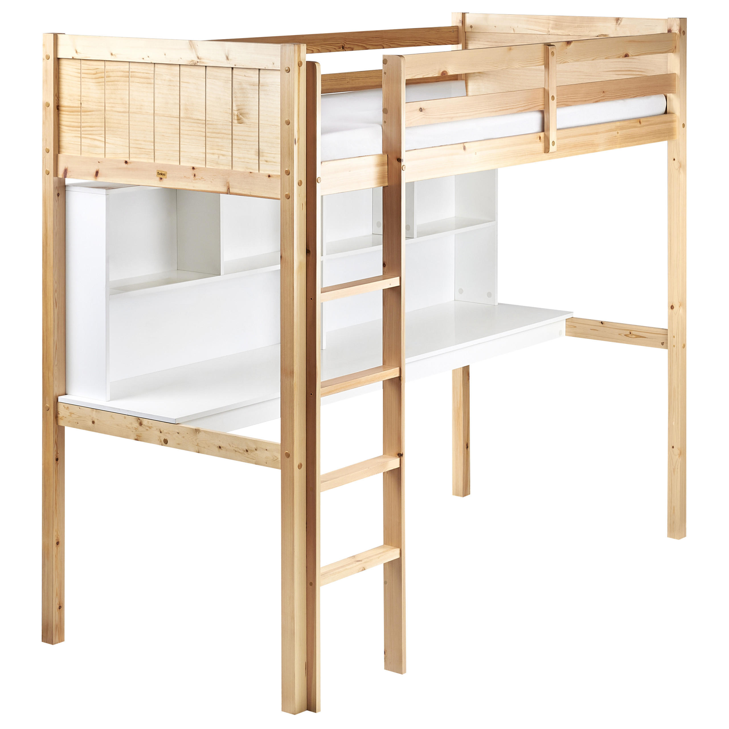 HOCHBETT MIT SCHREIBTISCH 90x200 cm Heller Holzfarbton Foucamont - Hellbraun, Holz (90/200cm) - Beliani