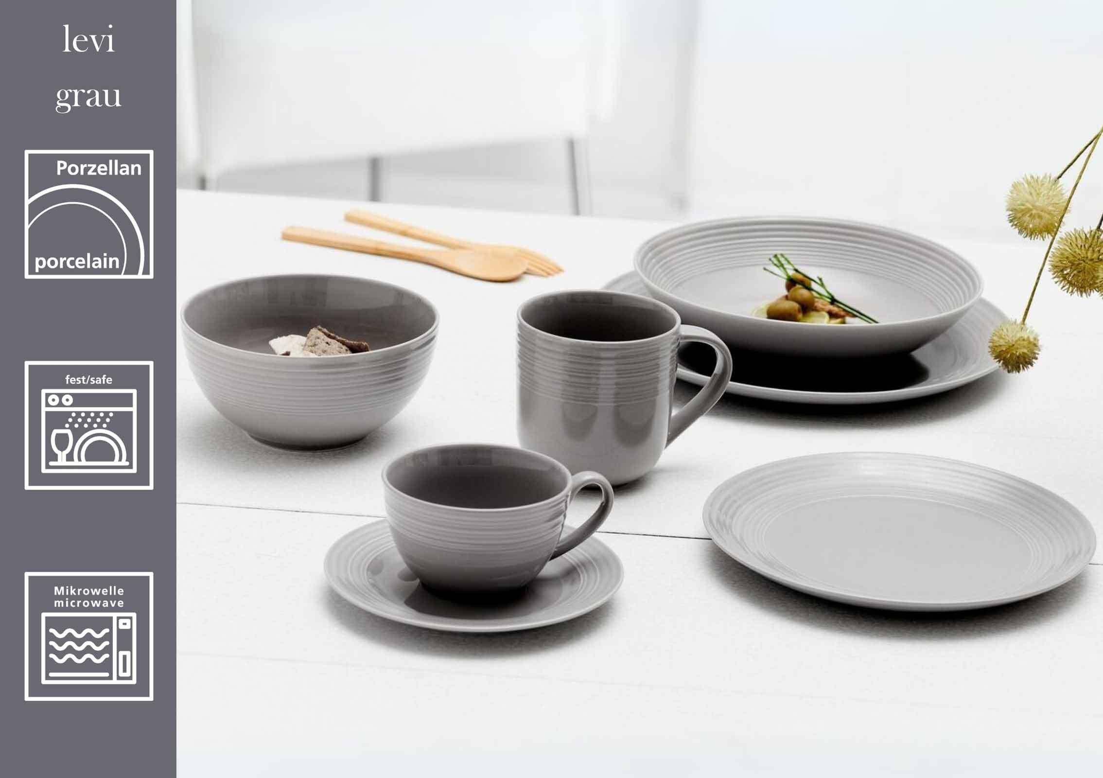 KOMBISERVICE Levi Weiß-Grau 16er Set - Weiß/Grau, Keramik (36/33/54cm) - Ritzenhoff Breker