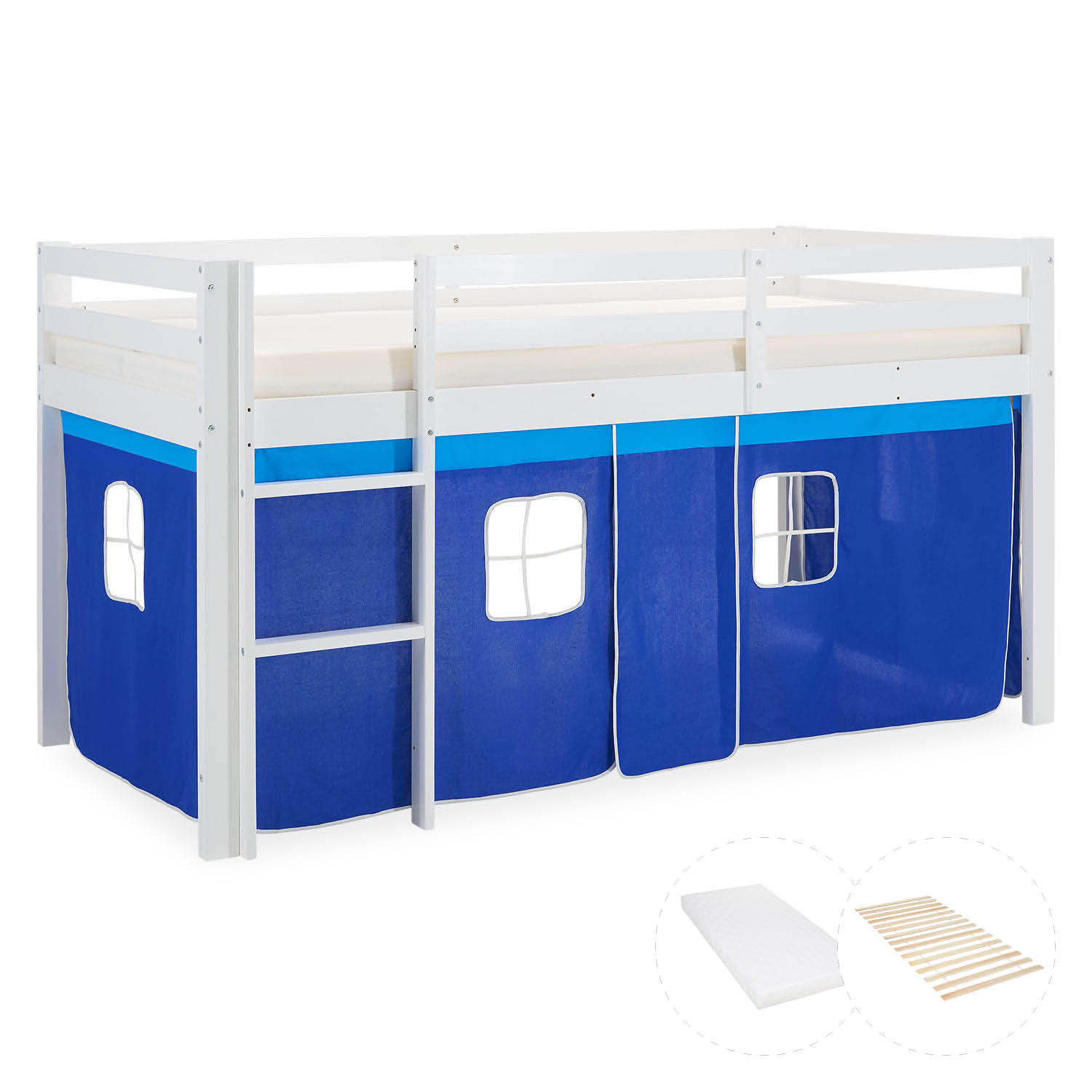 HOCHBETT blau 90/200 cm mit Lattenrost + Matratze - Blau/Weiß, Holz (90/200cm) - Homestyle4u