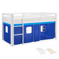 HOCHBETT blau 90/200 cm mit Lattenrost + Matratze - Blau/Weiß, Holz (90/200cm) - Homestyle4u