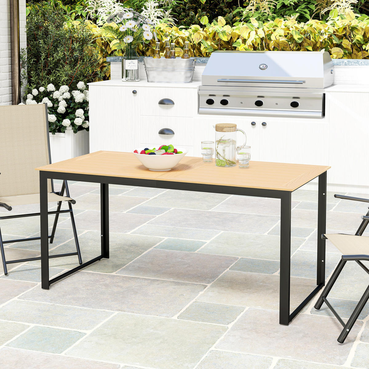 GARTENTISCH für 6 Personen, Metall, 160 x 80 cm - Teakfarben, Metall (160/80/75cm) - Outsunny