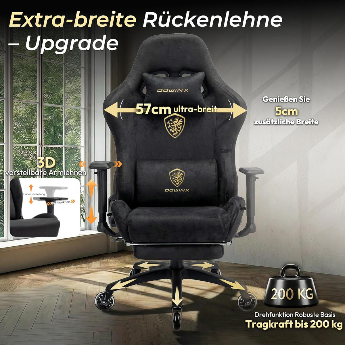 GAMING-STUHL Mikrofaser-Velours Verstellbarer Bürostuhl mit Fußstütze - Schwarz, Leder (70/128/70cm)