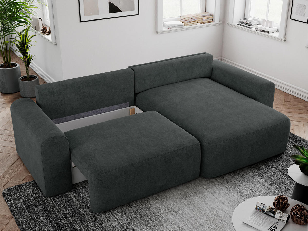 ECKSOFA NELSON Dunkelgrau Struktur - Dunkelgrau/Schwarz, Kunststoff/Textil (274/152cm) - MKS