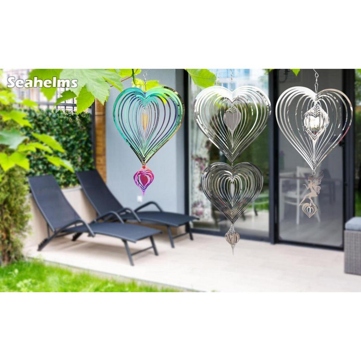 WINDSPIEL Herz Edelstahl 3D Farbverlauf - Multicolor, Metall (46.5/25/46.5cm)