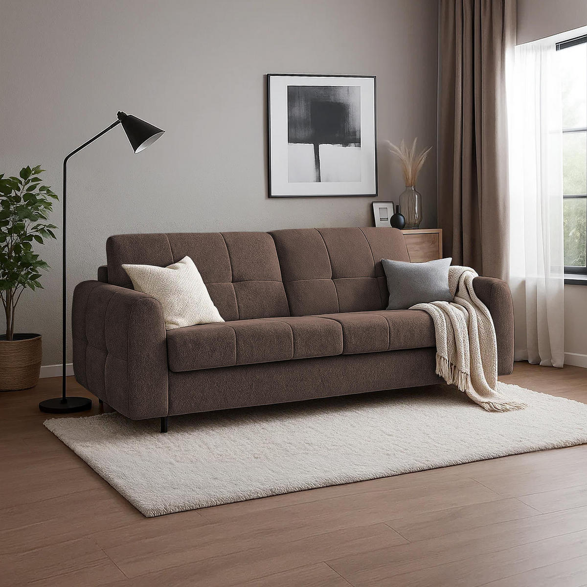 SCHLAFSOFA Pireus mit italienischem Gestell, 180x200, Braun - Schwarz/Braun, Textil (250/90/100cm) - Beautysofa