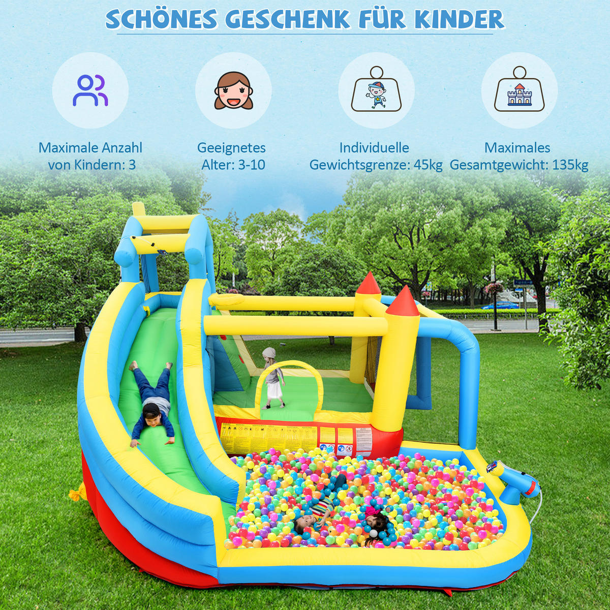 HÜPFBURG 364x315x239 cm Rutsche Pool - Blau, Textil (315/364/239cm) - LEBENLANG