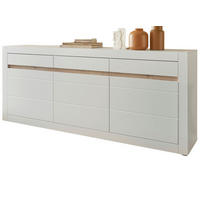 SIDEBOARD weiß matt, Evoke Eiche, Kommode 217 x 90 cm, Soft-Close-Funktion - Eichefarben/Silberfarben, Holzwerkstoff/Kunststoff (217/90/42cm) - Furn.Design