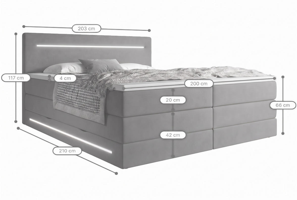 BOXSPRINGBETT Brooklyn schwarz 200/200 cm H3/H4 Samt - Schwarz, Textil (200/200cm) - wonello