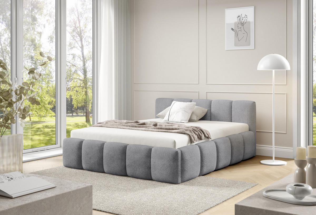 POLSTERBETT QUATTRO, 180x200 cm, Doppelbett mit Bettkasten, Boucle Stoff, Frabe: Grau - Grau, Holz/Kunststoff (180/200cm)