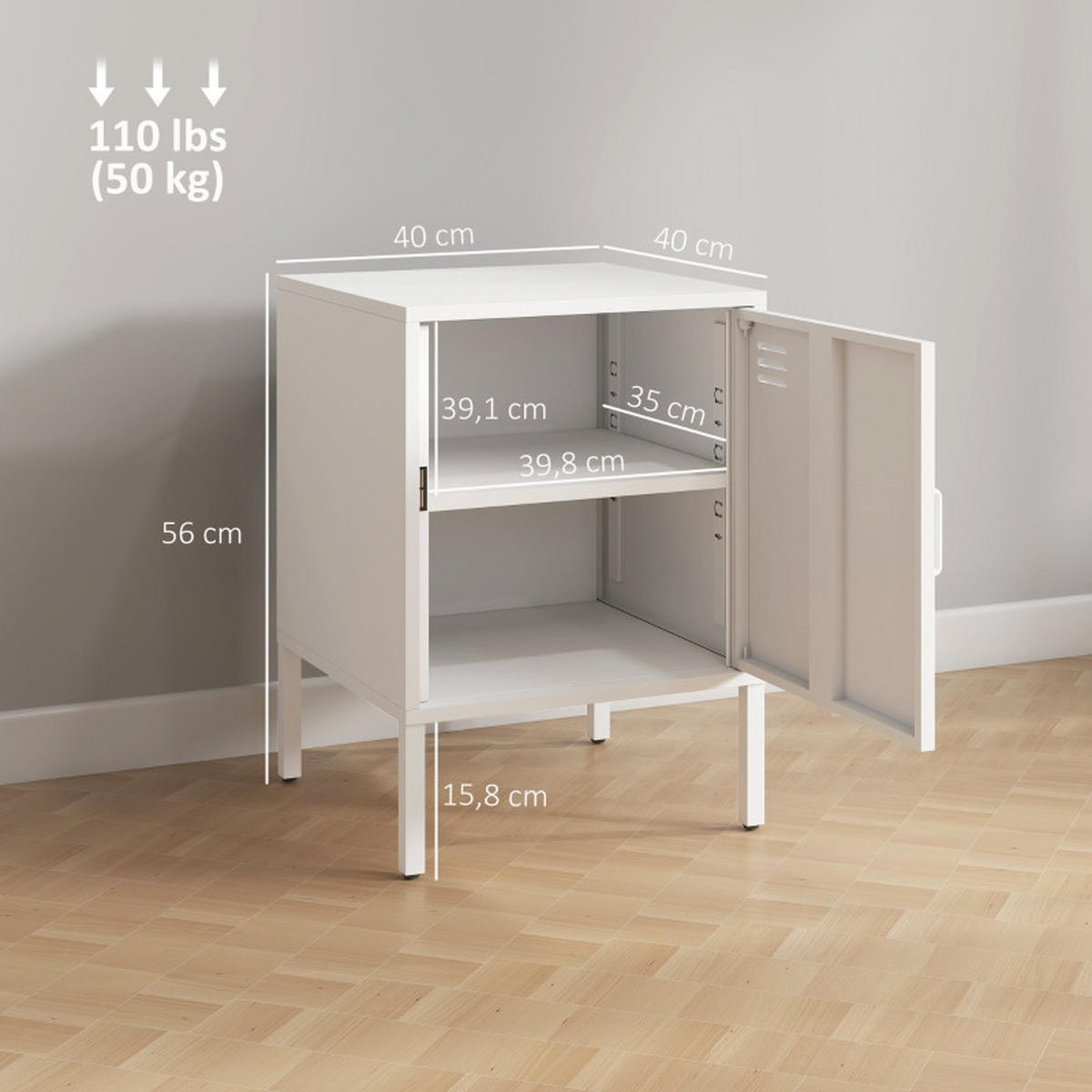 NACHTTISCH 40/40/56 cm Weiß aus Stahl mit verstellbarem Regal - Weiß, Metall (40/56/40cm) - OKWISH