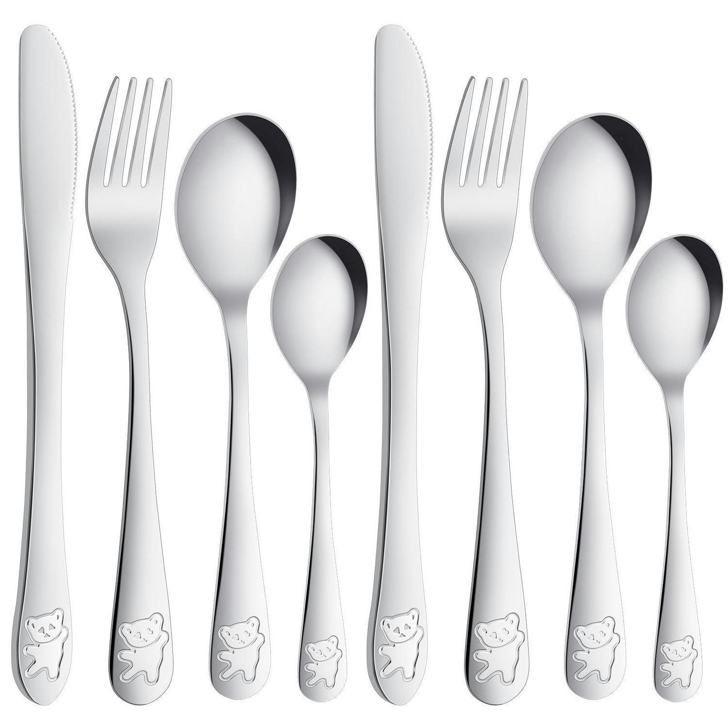 KINDERBESTECK 8-teiliges Set Edelstahl Bärenmotiv - Silberfarben, Metall
