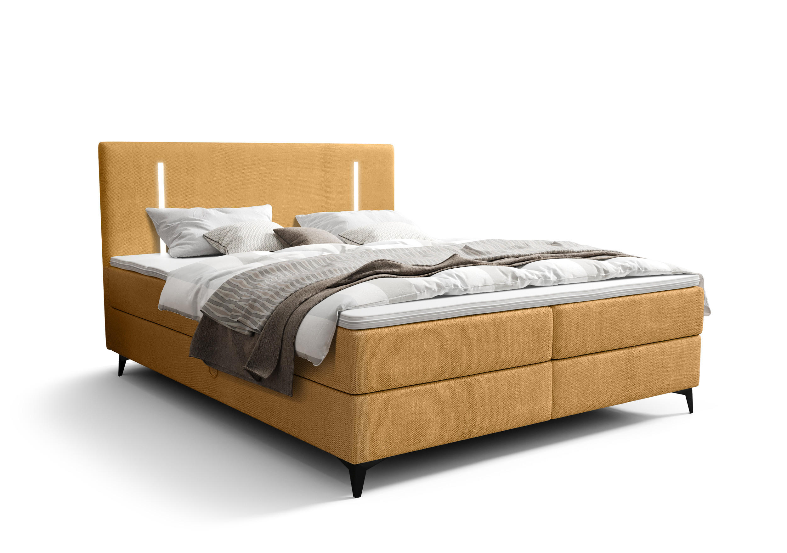 BOXBETT ONO mit Matratze H3, Bonell und Topper 160x200 CURIO 48 - Goldfarben, Textil (160/200cm) - Bedante