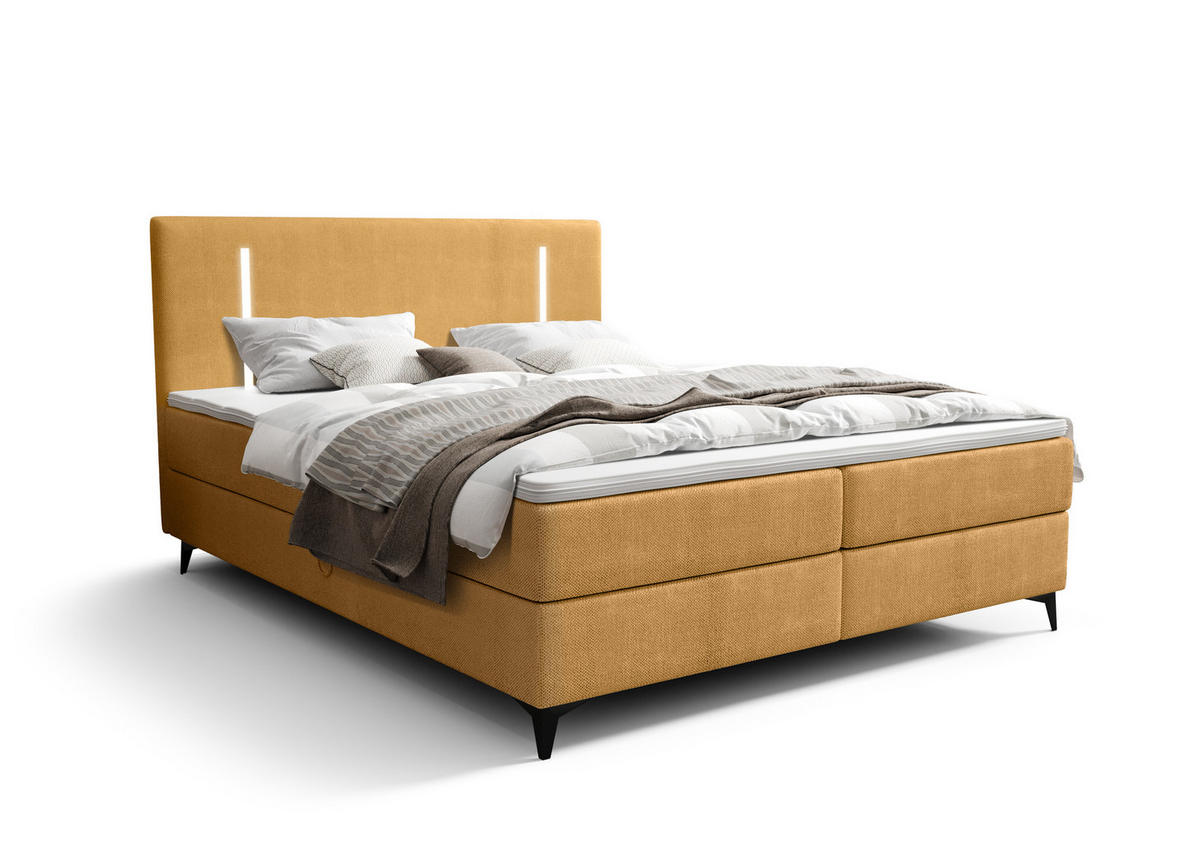 BOXBETT ONO mit Matratze H3, Bonell und Topper 180x200 CURIO 48 - Goldfarben, Textil (180/200cm) - Bedante
