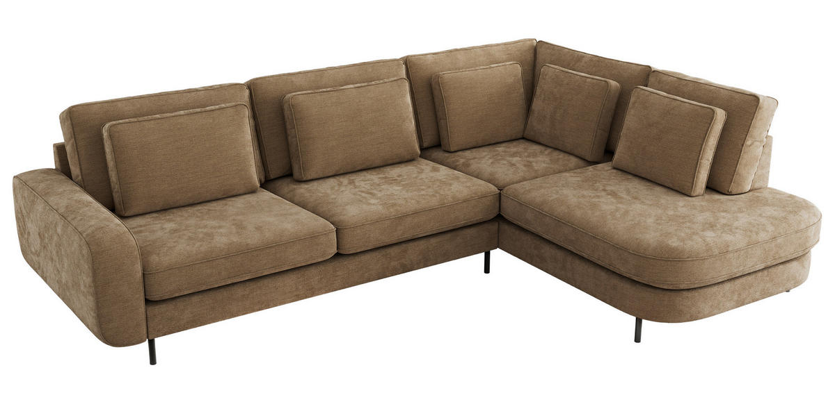 ROHOVÁ SEDAČKA CALENO L - Hnědá Hrubě tkaná žinylka - Levá Strana - černá/hnědá, kov/textil (317/225cm) - MKS