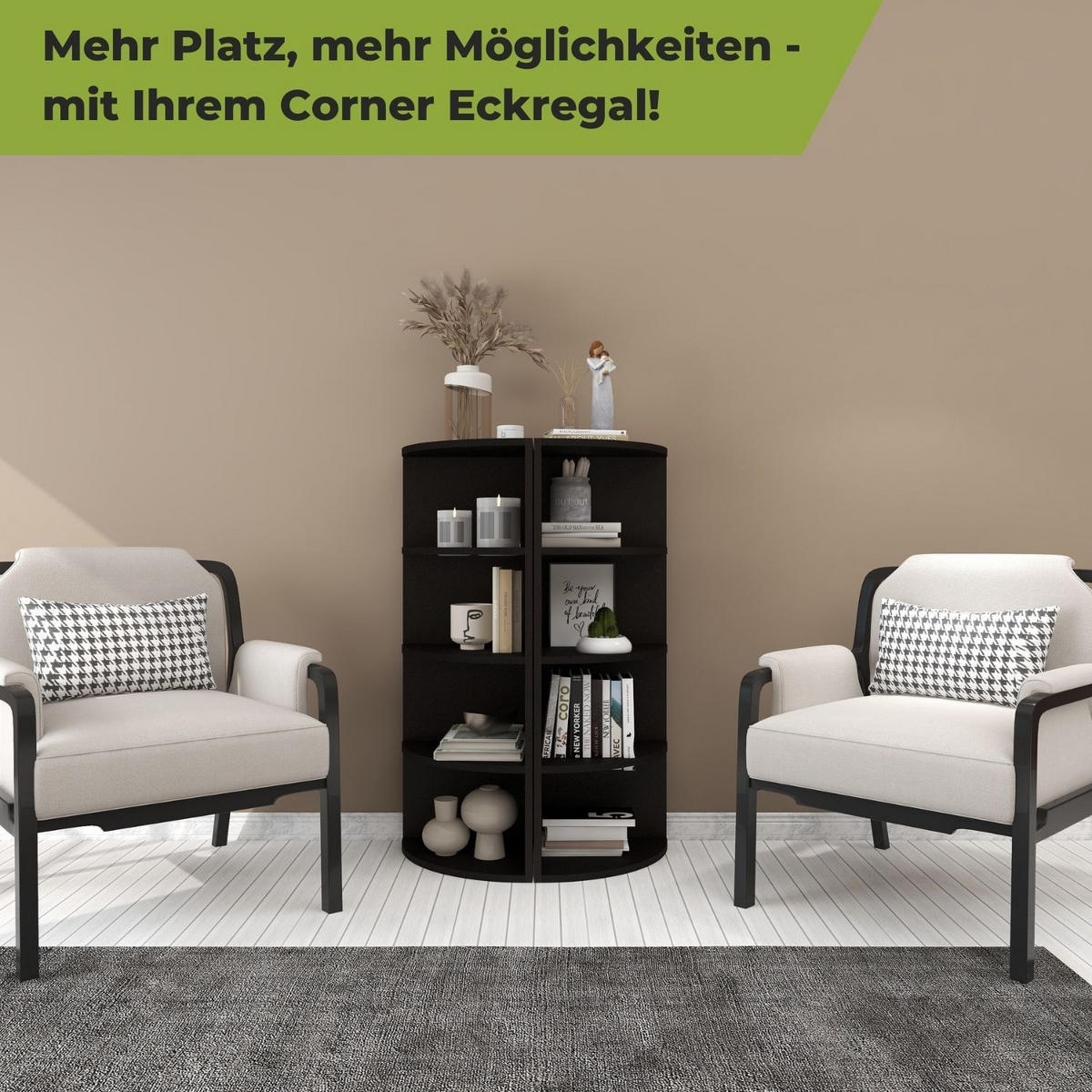 ECKREGAL CORNER 120 Holz Schwarz 4 Etagen 40/40/120 cm - Schwarz, Holzwerkstoff (40/120/40cm) - Coemo