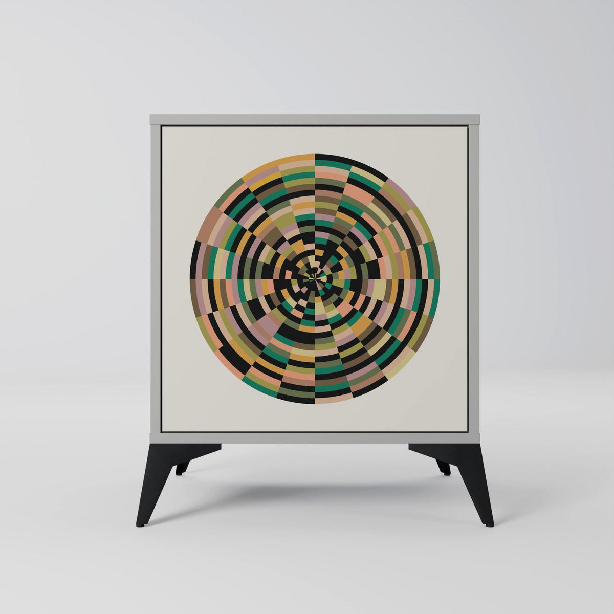 SIDEBOARD GREEN CIRCLES, Grau, 57,5x42x57,5 cm, Ohne Füße - Multicolor/Grau, Holzwerkstoff (57.5/57.5/42cm) - SpaceRebels