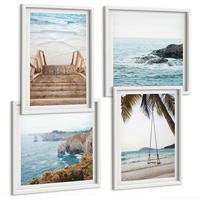 BILDER SET 4er Set - 50x50 cm & 40x60 cm Weißer Rahmen - Treppe, Strand, Meerblick, Schaukel - Weiß, Kunststoff (50/50cm) - TULUP