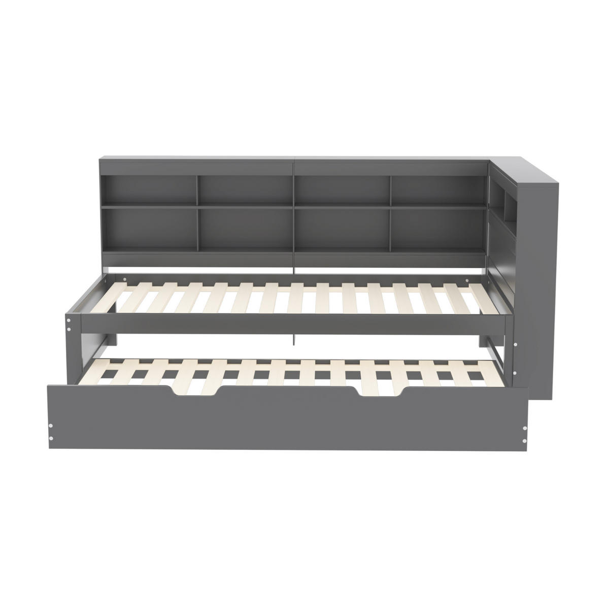 AUSZIEHBETT 90/200 cm mit Gästebett 90/190 cm, Grau, mit USB-Anschluss und Stauraum - Grau, Holz (90/200cm) - Flora Grace