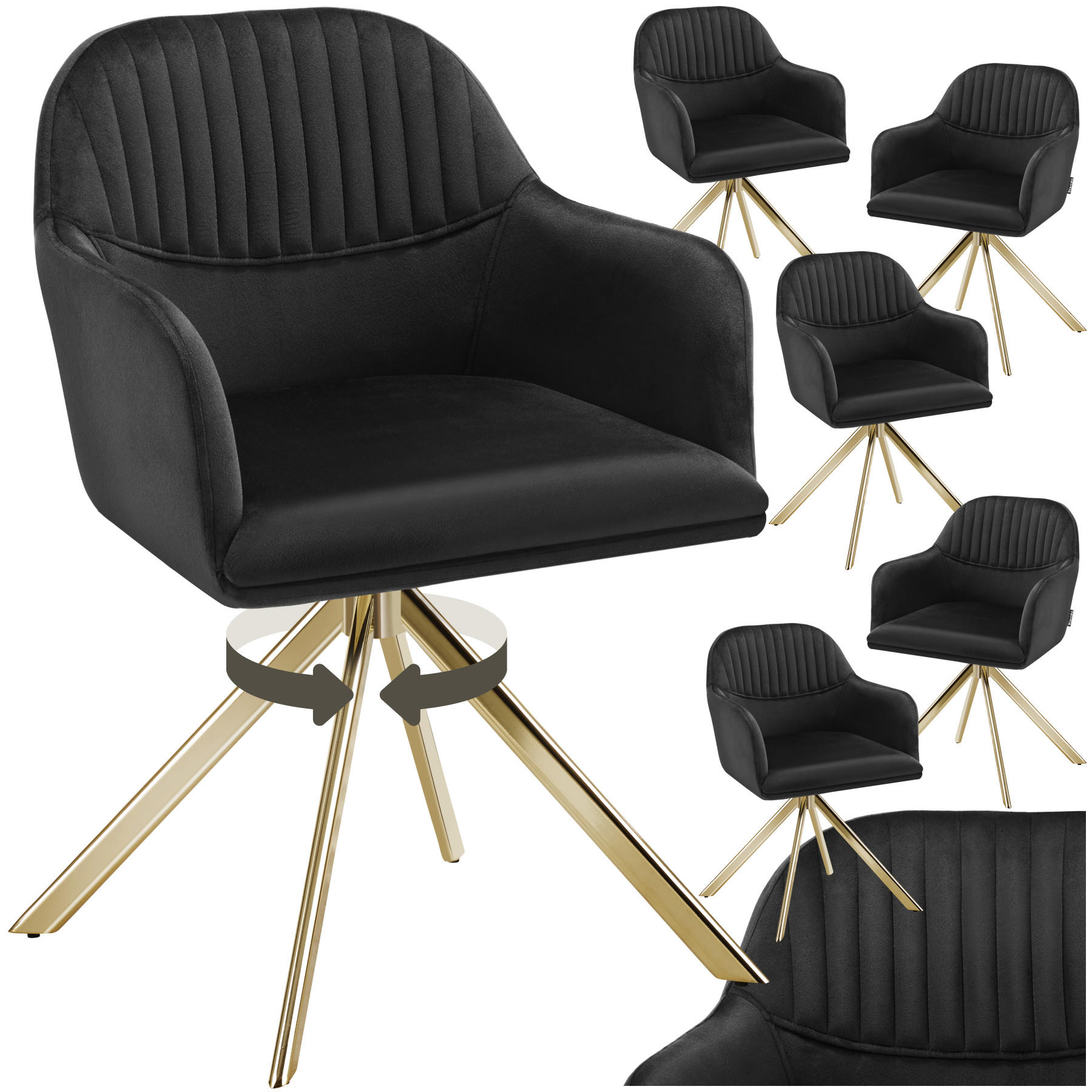 DREHSTUHL 6er Set Lona 56 x 59 x 81 cm schwarz/gold - Goldfarben/Schwarz, Textil (56/81/59cm) - tectake