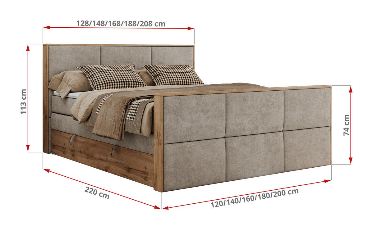 BOXSPRINGBETT ALBERO 2 KING DUO 140/200 Beige Strukture - H3 - Beige, Holz/Textil (140/200cm) - MKS