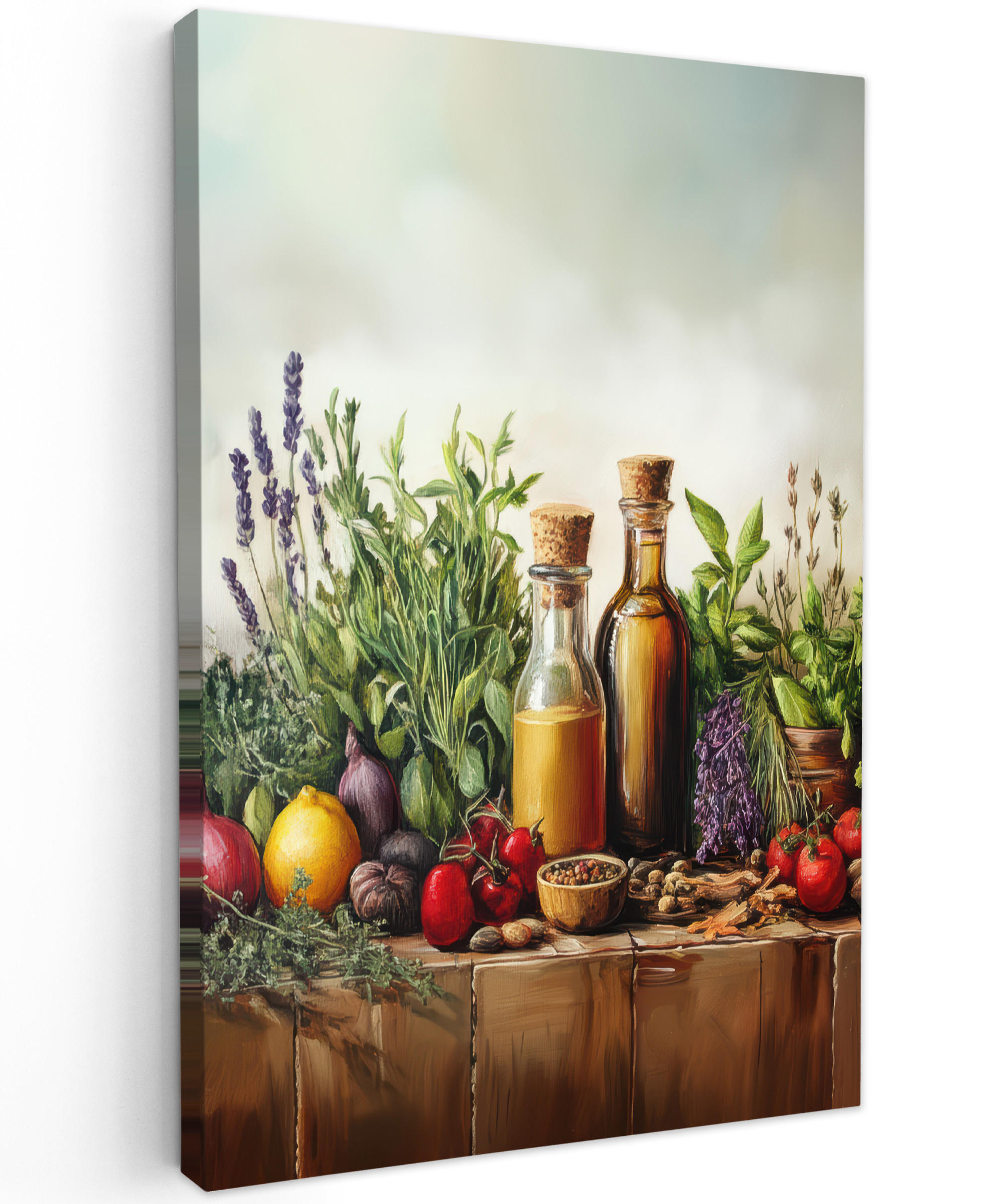 LEINWANDBILD Stilleben - Kräuter - Gewürze - Früchte - Farbenfroh 20x30 cm - Grün, Textil (20/30cm) - MuchoWow